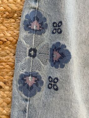 Lucky Brand Light Blue Jeans with Blue and Pink Floral Embroidery